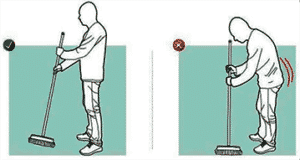 Ilustração de como varrer o chão sem forçar a coluna